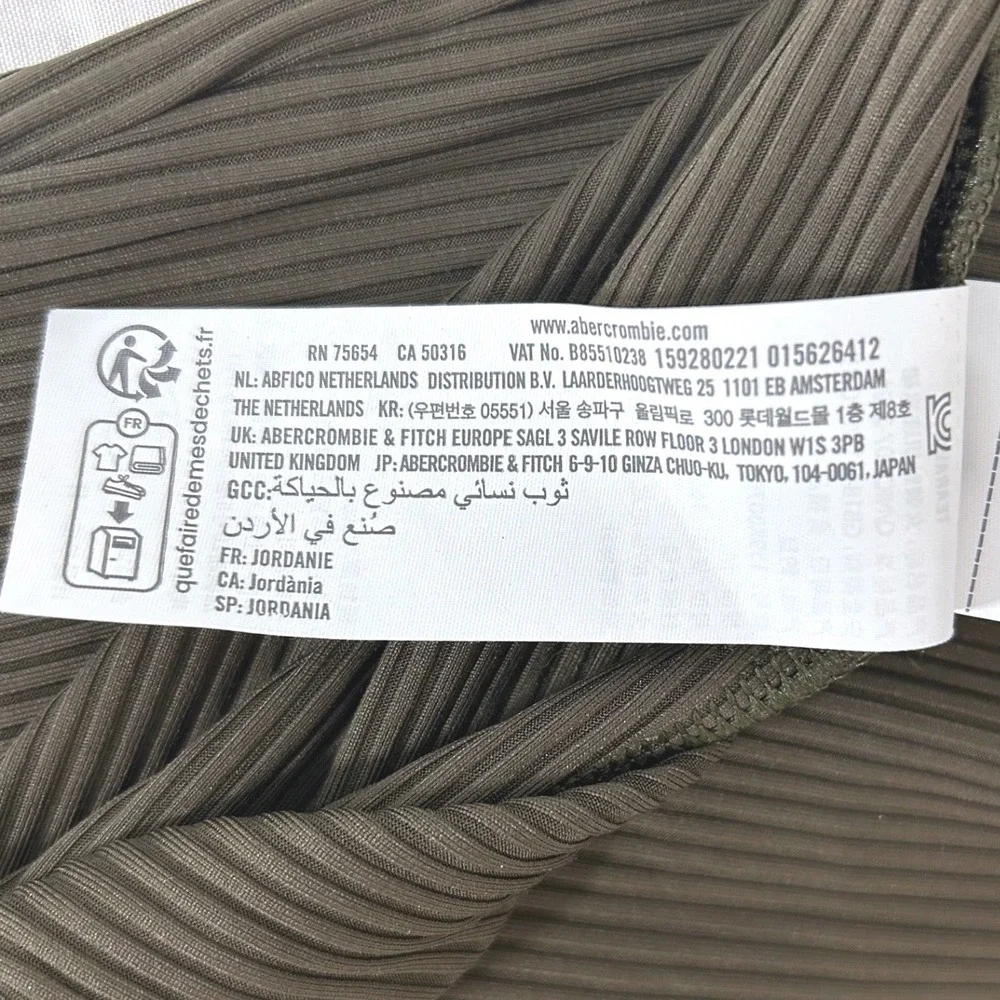 Abercrombie & Fitch Ribbed Square Neck Maxi Dress Olive Green Long Sleeve